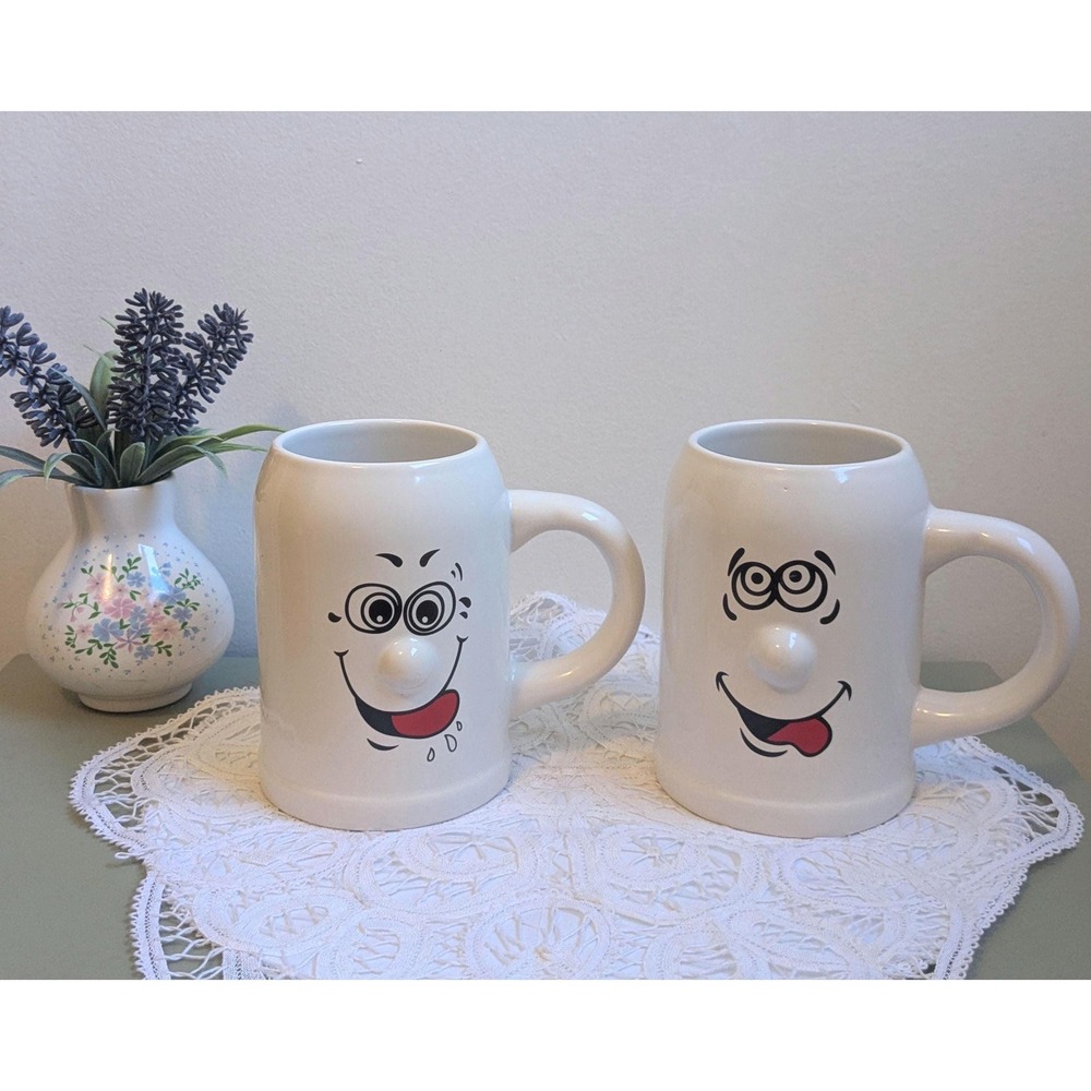 Large Funny Face Mugs Set of 2 | Novelty Nose Mugs | Whimsical Hot Chocolate Cup